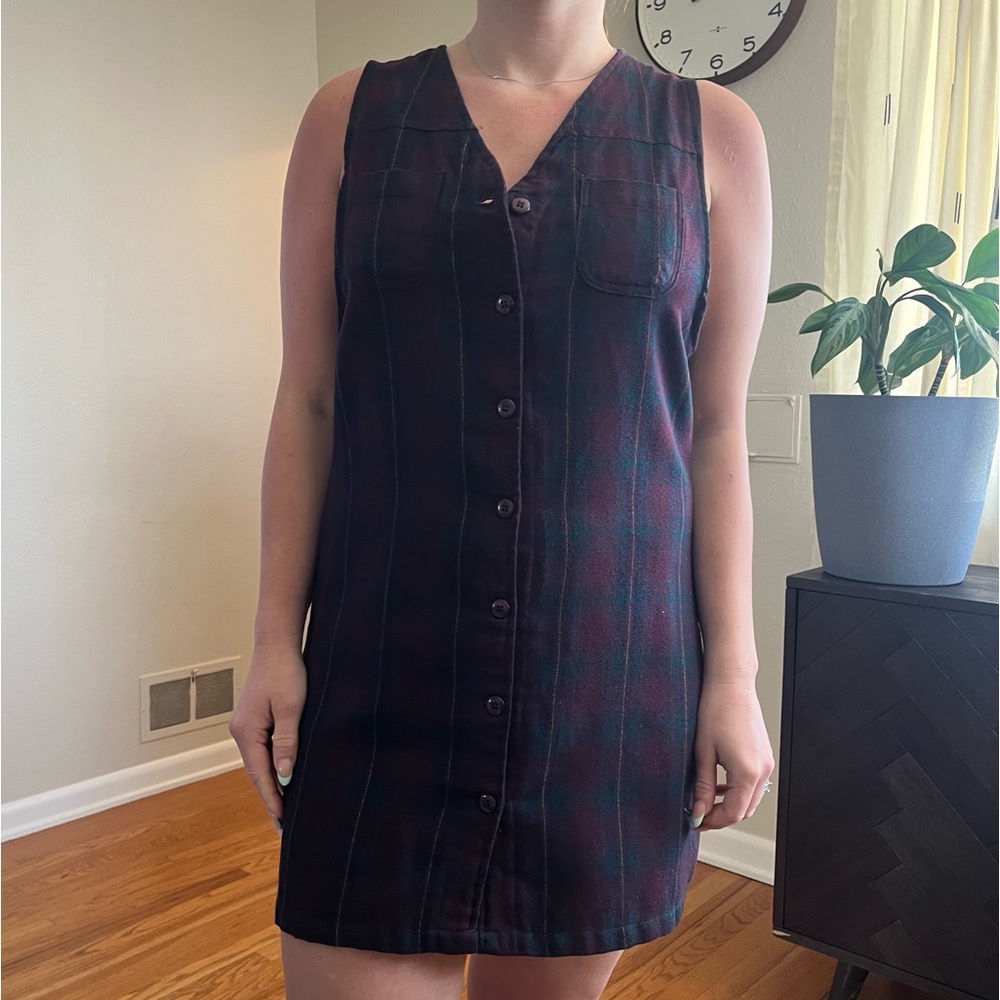 Vintage plaid button up shift dress